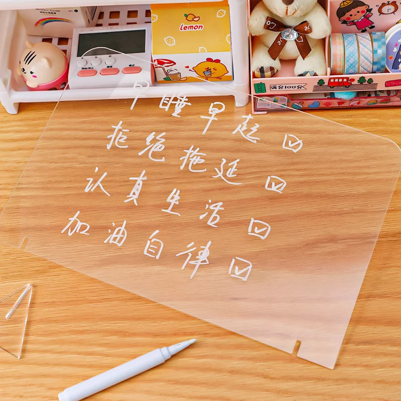 Transparent Acrylic Writing Board Base Desk Pad Drawing Clipboard Handwritten Memo Erasable Note Board with Whiteboard Marker
