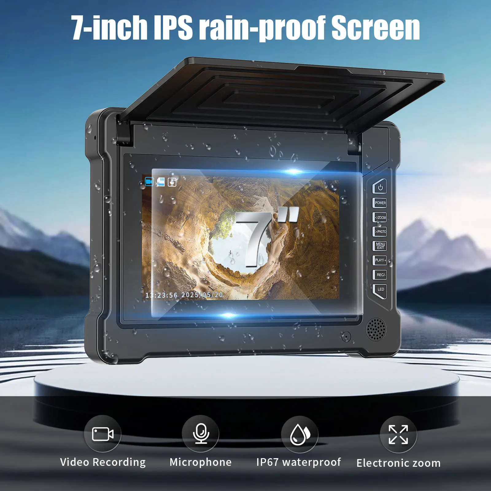 Diameter Sewer Pipe Inspection Camera For Pipe 7inch DVR Recording 23MM 12V 2650mAh Lithium Battery 16GB Card 2