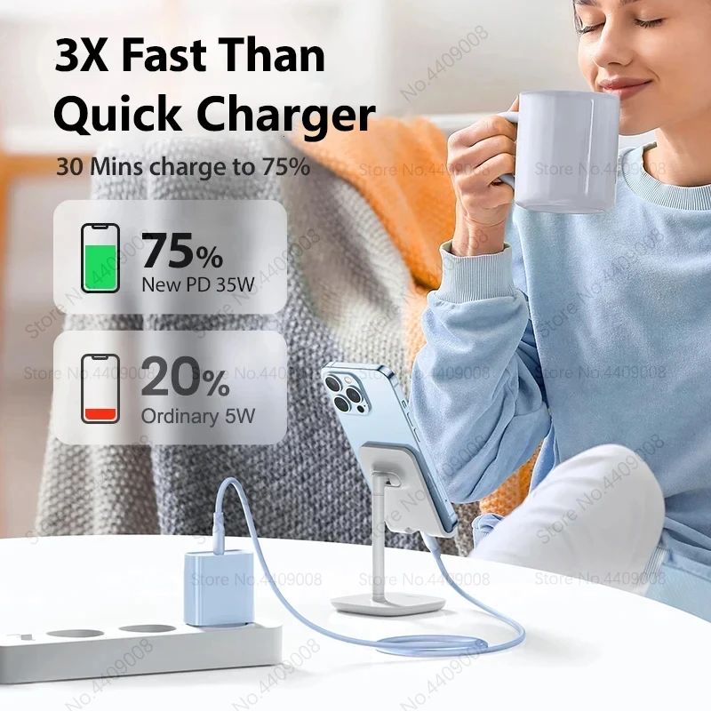 PD 35W USB-C Fast Charging Adapter with Type-C Cable - Premium Phone Charger Accessory