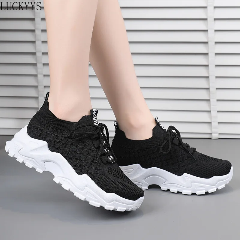 

Women Fashion Platform Sneakers Socks Shoes Female New Fashion Casual Woven Fabric Mesh Breathable Sports Shoes Zapatillas Mujer