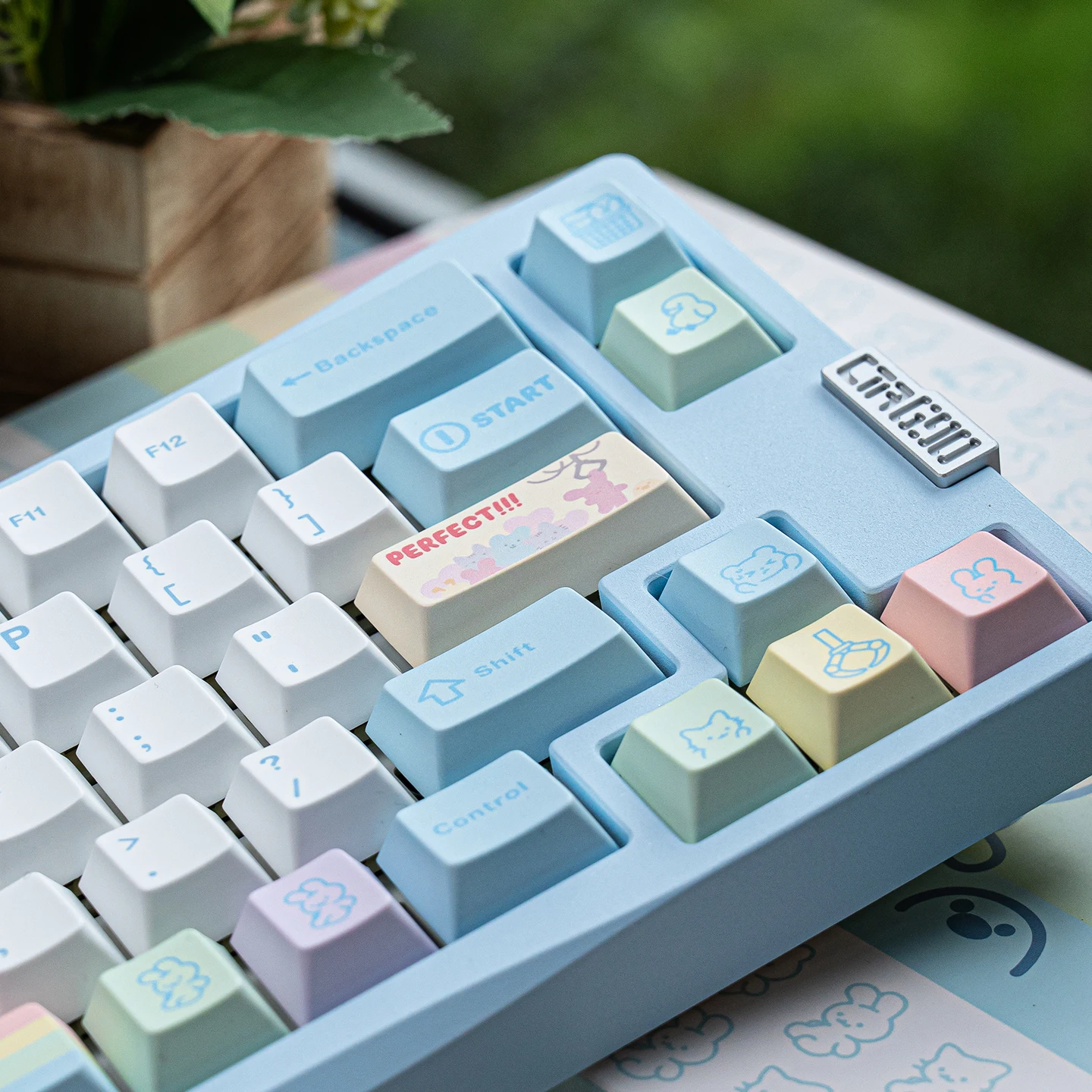 FBB PBT 키캡 세트 UFO 캐서 블루 기계식 키보드용 키캡 귀여운 체리 프로파일 DIY 맞춤형 크리스마스 선물 여자친구용