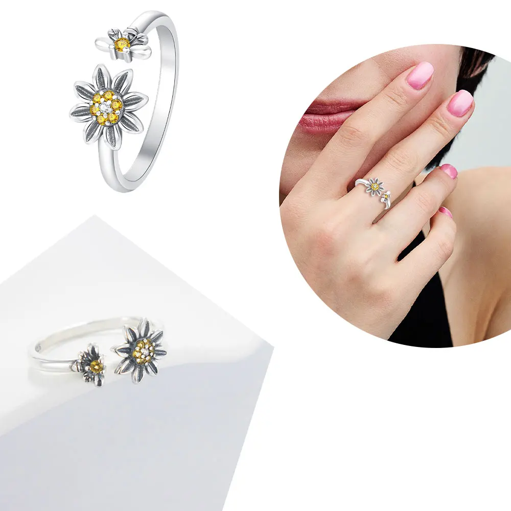 2025 Hot Original Adjustable Hoops Ring S925 Sterling Silver Romantic gift For Women Star Flower rings Love Mother's Day gifts 5