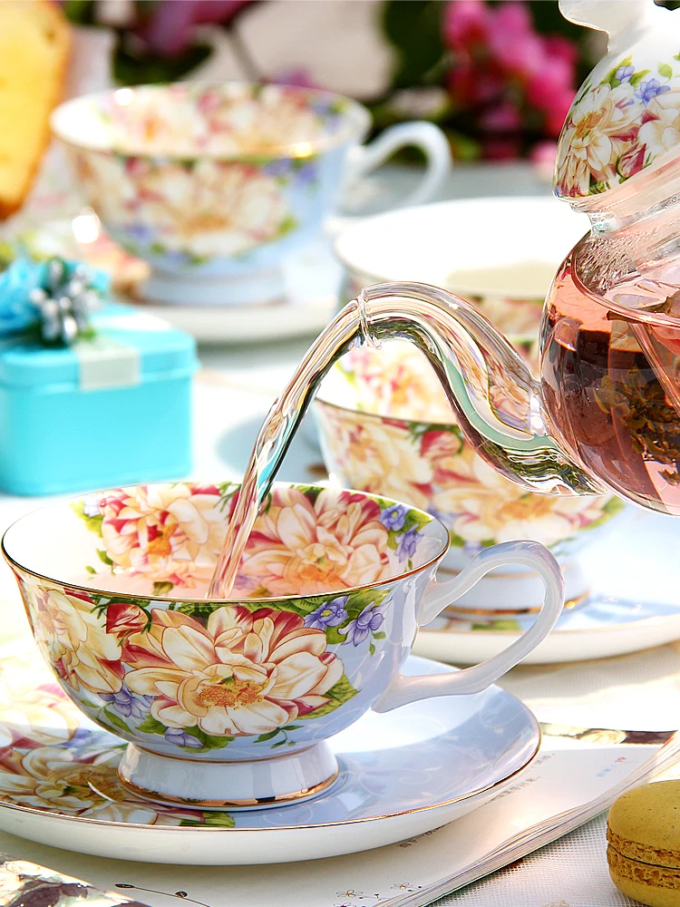 

Flower tea cup, fruit teapot set, ceramic afternoon tea set, English pot tea set, household candle heating