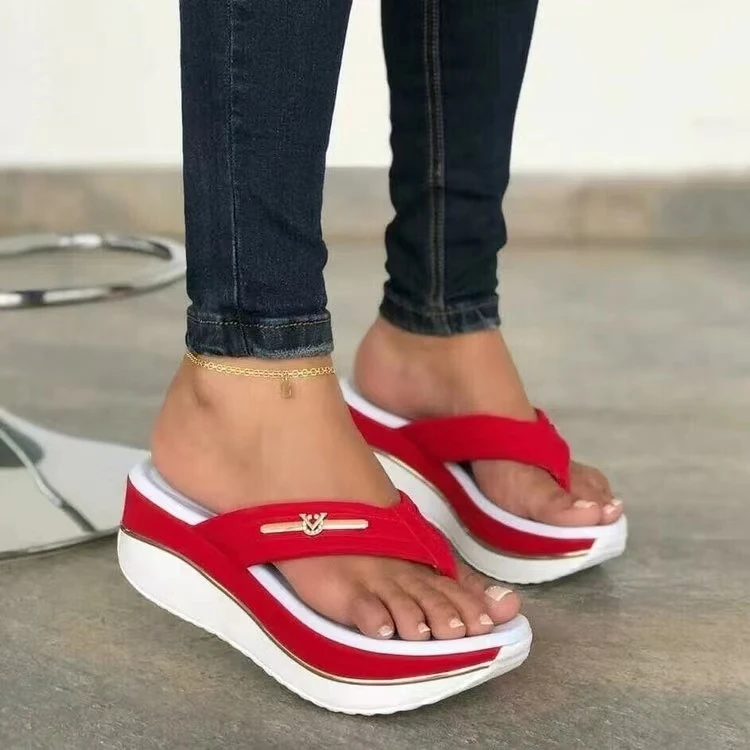 Women's 2024Slippers Summer New Fashion Metal Button Slides Shoes Wedge Beach Sandals Women Outside Platform Leisure Flip Flops 3