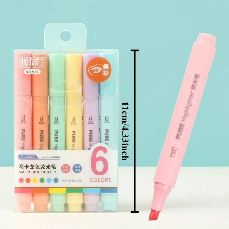 6 개/대 형광펜 마커 펜 파스텔 컬러 마카롱 형광펜 그리기 형광펜 귀여운 문구 학교 용품