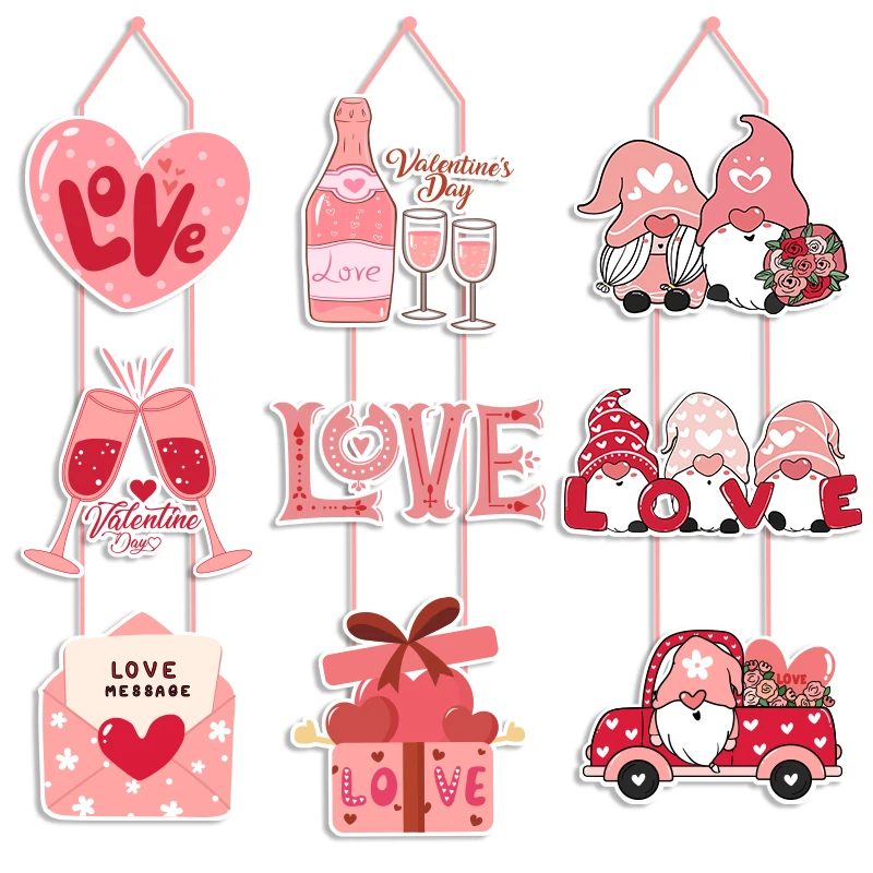 

Happy Valentine's Day Hanging Oranments Paperboard Pink Couple Faceless Dolls LOVE Heart Pendants Valentine's Day Decoration