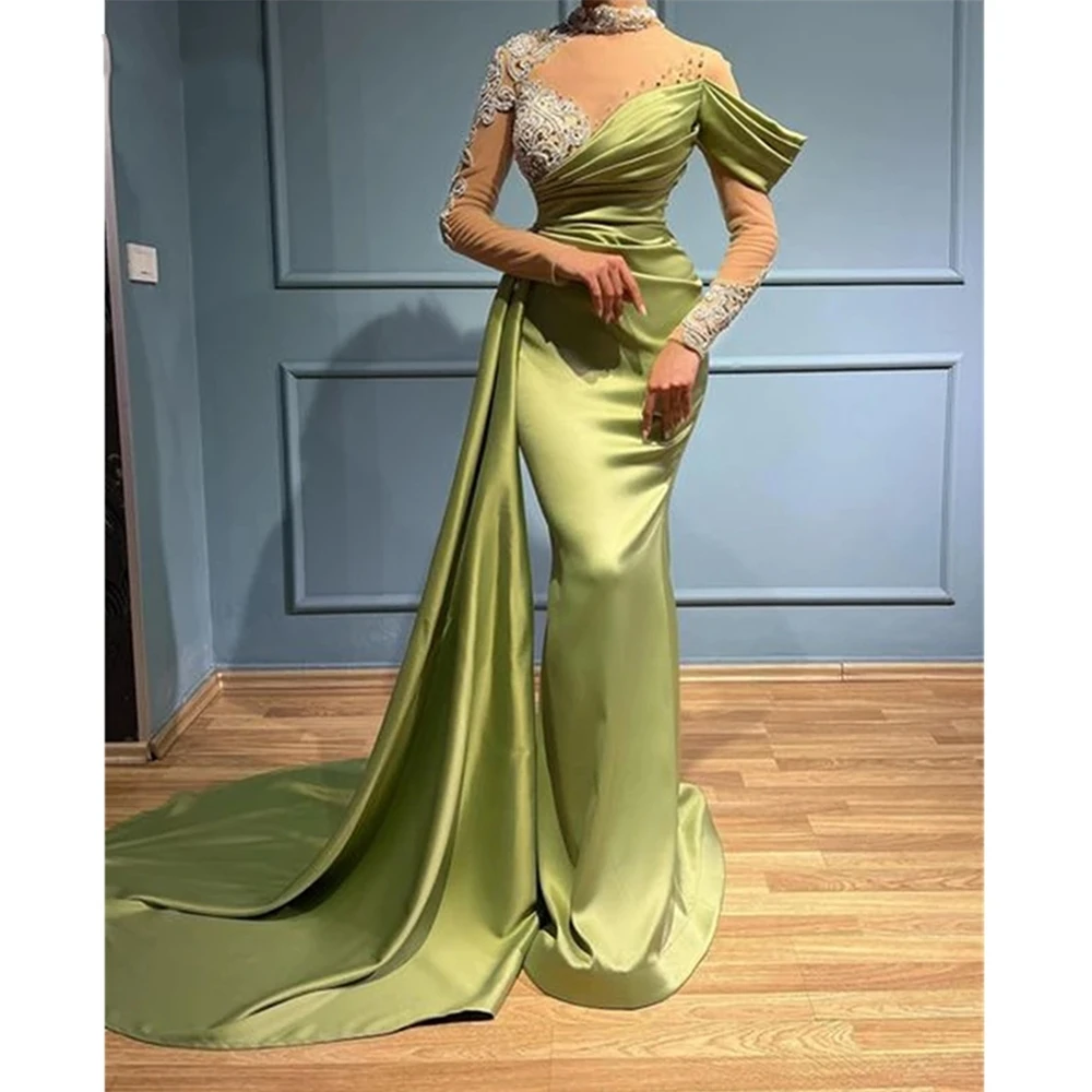 

Exquisite Evening Dresses Classic Prom Dress Satin Robes For Formal Party Full Sleeves Appliques Vintage Vestidos De Gala 2024