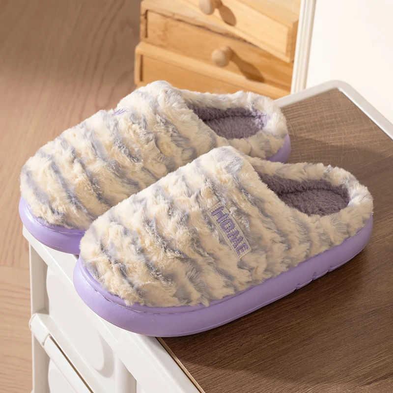 Fashion Mix Color Women's Cotton Slippers Plus Size 45 Warm Plush Slippers Women Platform Soft Soles Home Cotton Slides Female