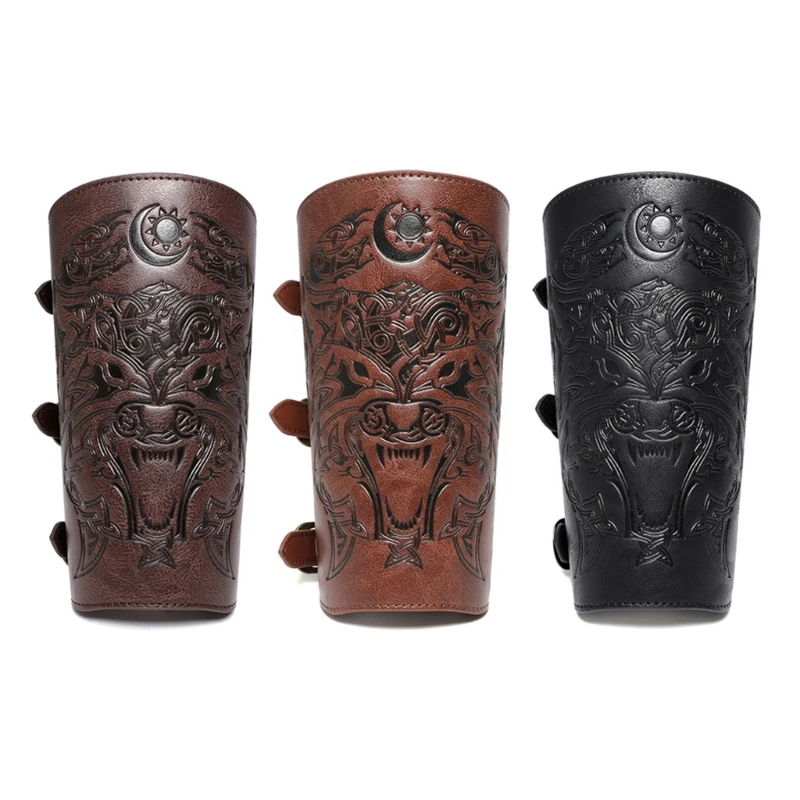 

Medieval Male Role Play Pirate Arm Bracer with Embossed Pattern Knight Wristband