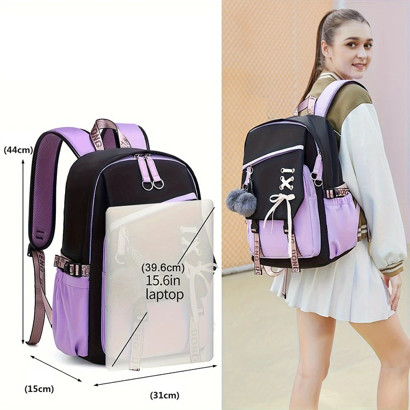 Zaino alla Moda, Grande Capacità per Ragazze Adolescenti e Studentesse, Borsa Scolastica con Fiocco, per Scuola Elementare, Media, Superiore e Università, Zaino Leggero - immagine 6