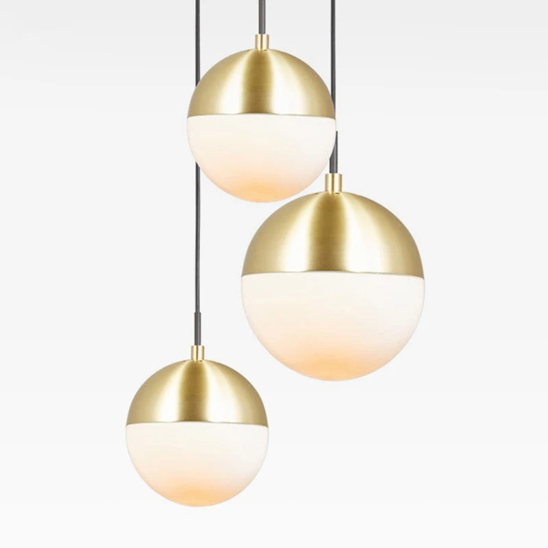

Modern White Glass Ball 100% Copper Pendant Light Loft Creative Style For Living Room Home Decoration LED Brass Hanging Lamp