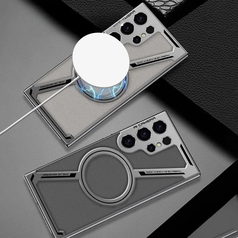 Electroplated Leather Magnetic Wireless Charging Phone Case - Ultra Protective Back Cover