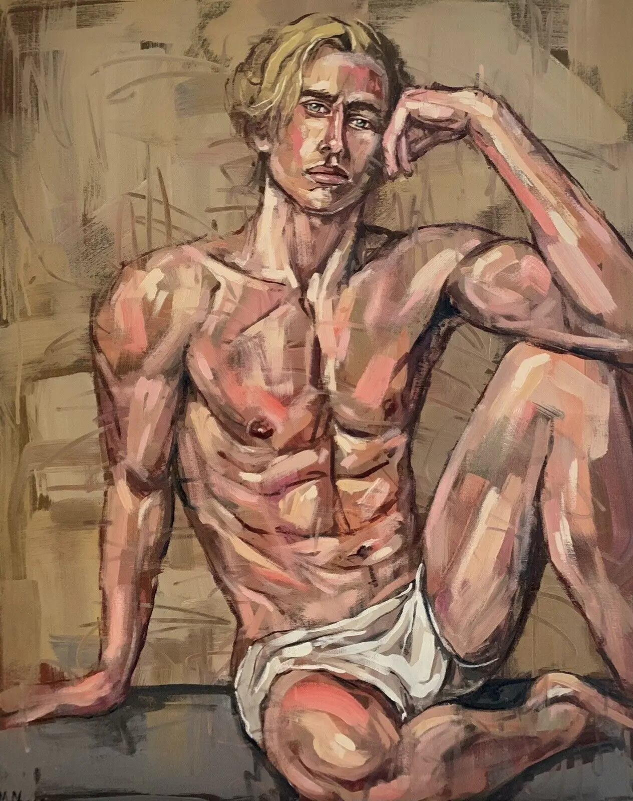 

100%Handmade Oil Painting Male Nude Naked Man Gay Erotic Art Queer Oil Painting Homoerotic Art