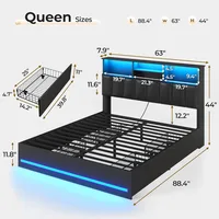VIAGDO Queen Bed Frame with Bookcase Headboard, Wooden Bed Frame Queen Size with Charging Station, 4 Storage Drawers and LED Lig 2