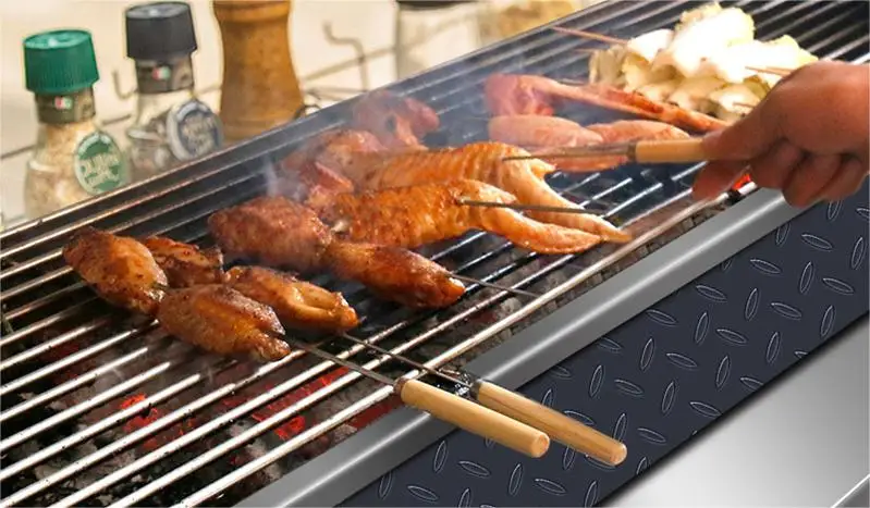 Description Picture 2 of item150cm Long Outdoor Garden Large Gas And Charcoal Grill Combo Smokeless Barbecue BBq Commercial Grill Charcoal Bbq