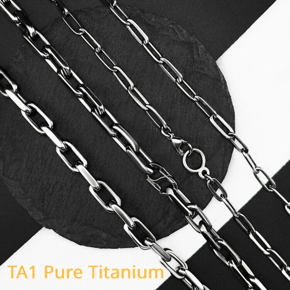 

Durable TA1 Pure Titanium Flat O Link Chain Necklace for Men Women Sensitive Skin Anti-Allergy Titanium Chain Bracelet Necklace