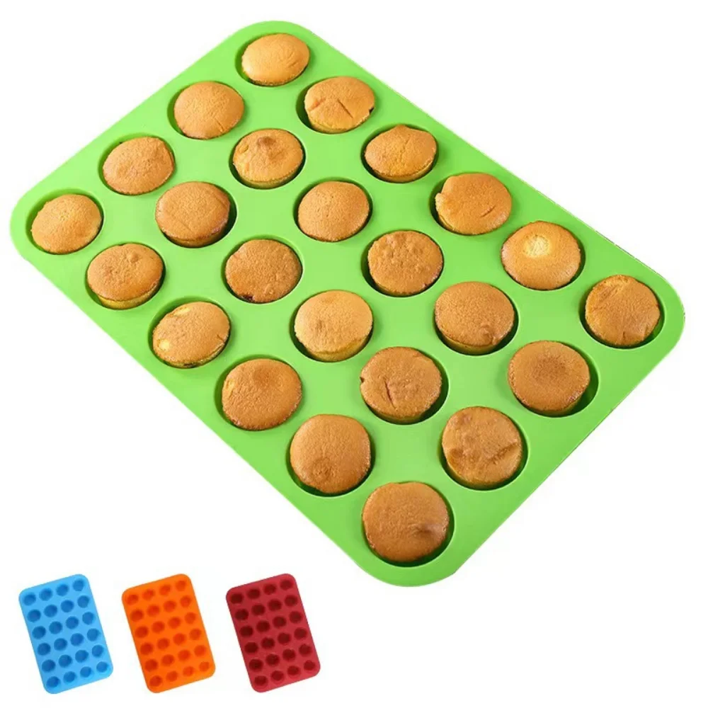 Mini Muffin 24 Holes Silicone Round Mold DIY Cupcake Cookies Fondant Baking  Pan Non-Stick Pudding Steamed Cake Mold Baking Tool