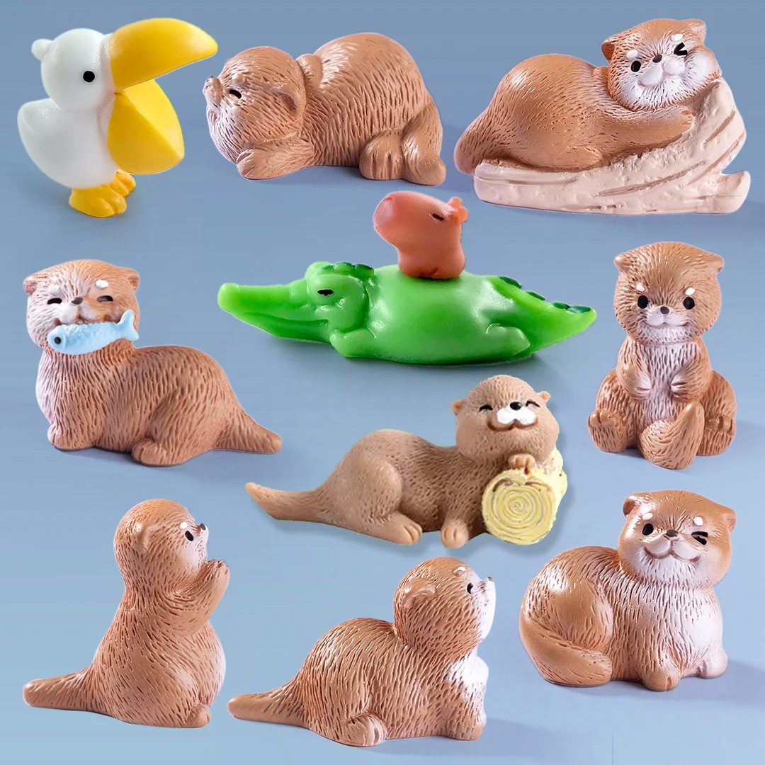 Set of 4 Otter Figurines for DIY Miniature Fairy Garden and Home Decor