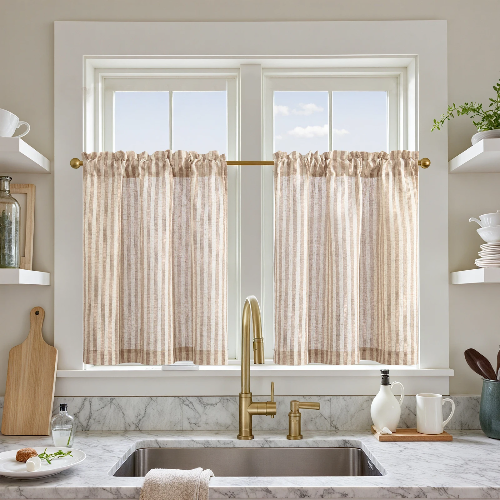 Window Curtains Decor Curtains Cotton And Linen Curtains JINCHAN 2 Panels Linen Kitchen Curtains Japanese Striped Short Cover Curtains Rod Pocket Home Interior Shade Window Drapes Cafe