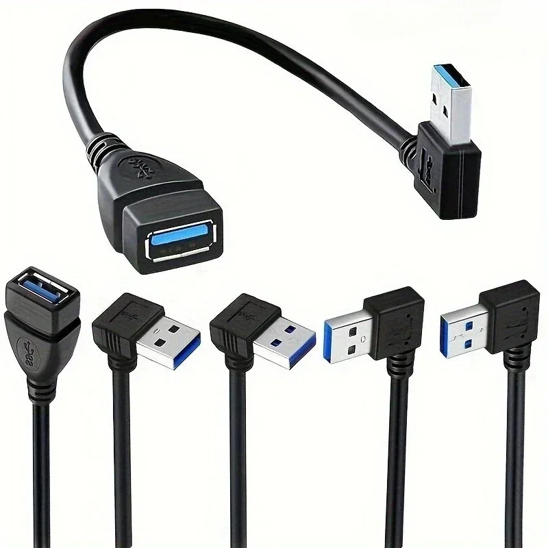 High-Speed USB 3.0 Right Angle Extension Cable with 90° Adapter for Enhanced Data Transfer & Fast Charging