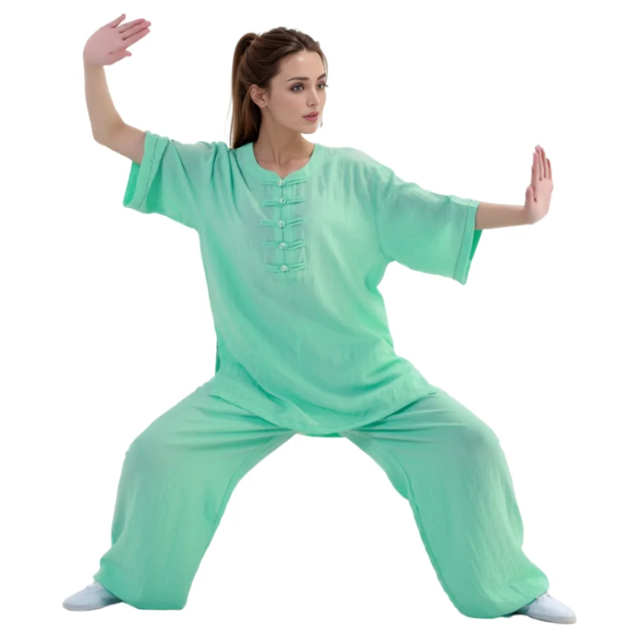 

Women Summer kung fu suit Cotton Linen Fabric Half Sleeve China Martial Arts Outfit Tai Chi