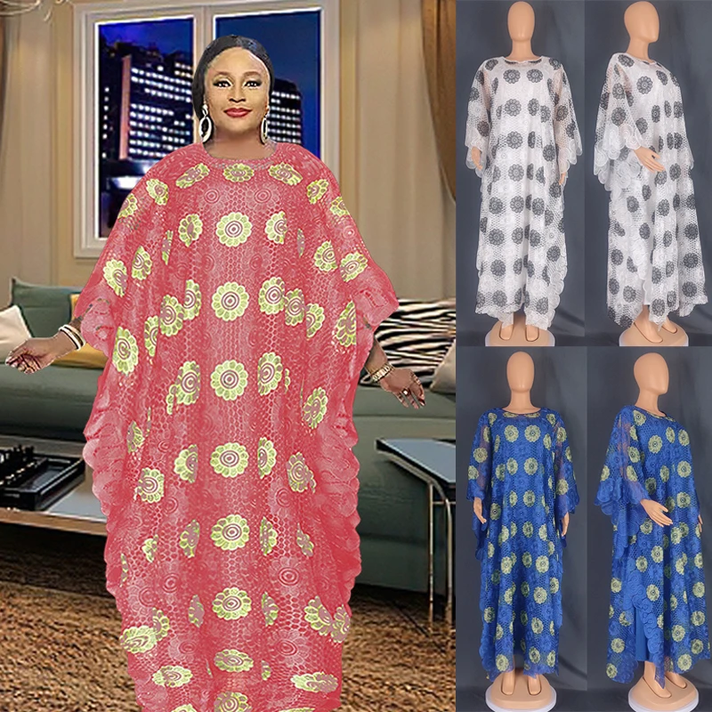 

African Dresses for Women Lace Traditional Clothes 2023 New Dubai Abaya Loose Robe Boubou Dashiki Muslim Dress Eid Kaftan Gown