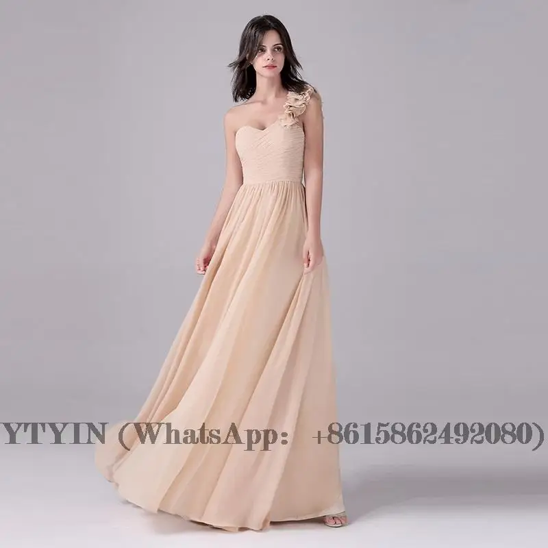 

Pretty Maxi Long One Shoulder Mand Hand Flower Chiffon Bridesmaid Dresses For Wholesale Vestidos De Gala