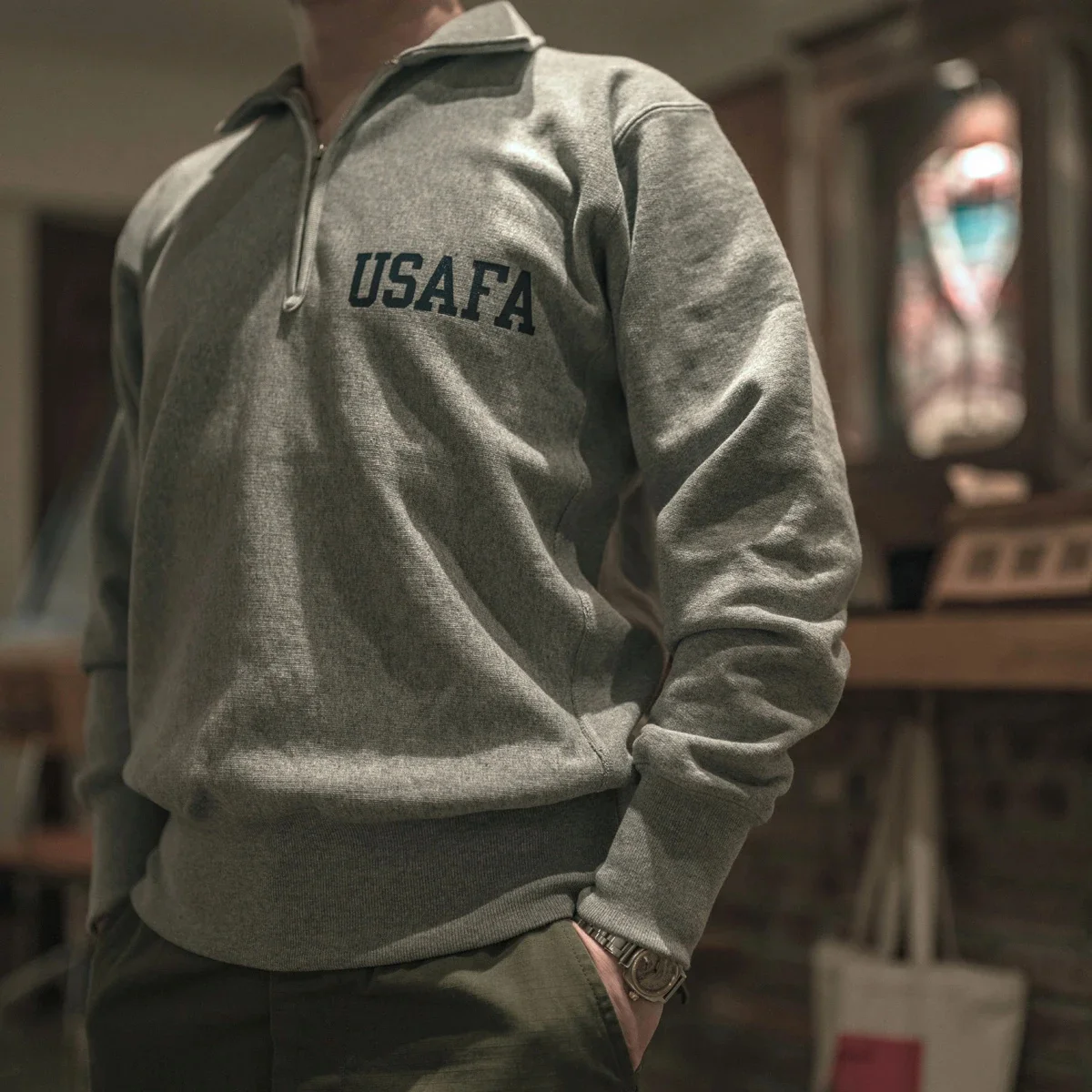 

NON STOCK USAFA 1/2 Zipper Pullover Autumn Men's Solid Casual Sweatshirts Thick