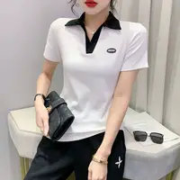 High Quality T Shirt Korean Trend 2025 Summer Luxury Cotton Fashion Top Fitted Polo Neck Tee Shirts Woman Original Pullover Slim - Image 3