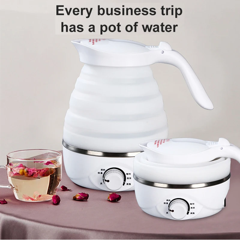 Foldable Electric Travel Kettle - Portable and Convenient Silicone  Collapsible Water Boiler and Tea Pot for Camping - Easy Storage with  Detachable