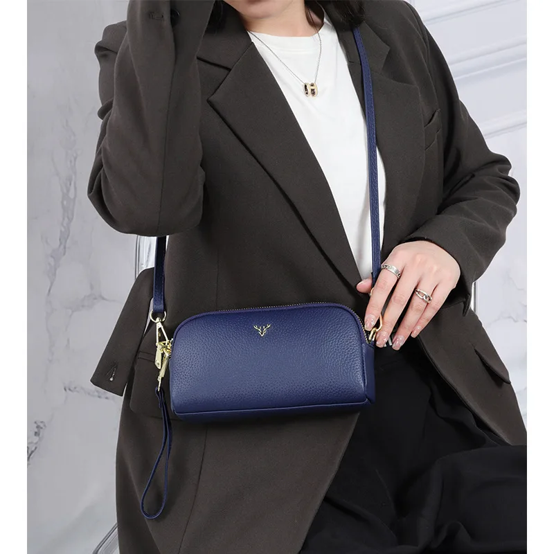 Elegant Double Zipper Leather Shoulder Handbag