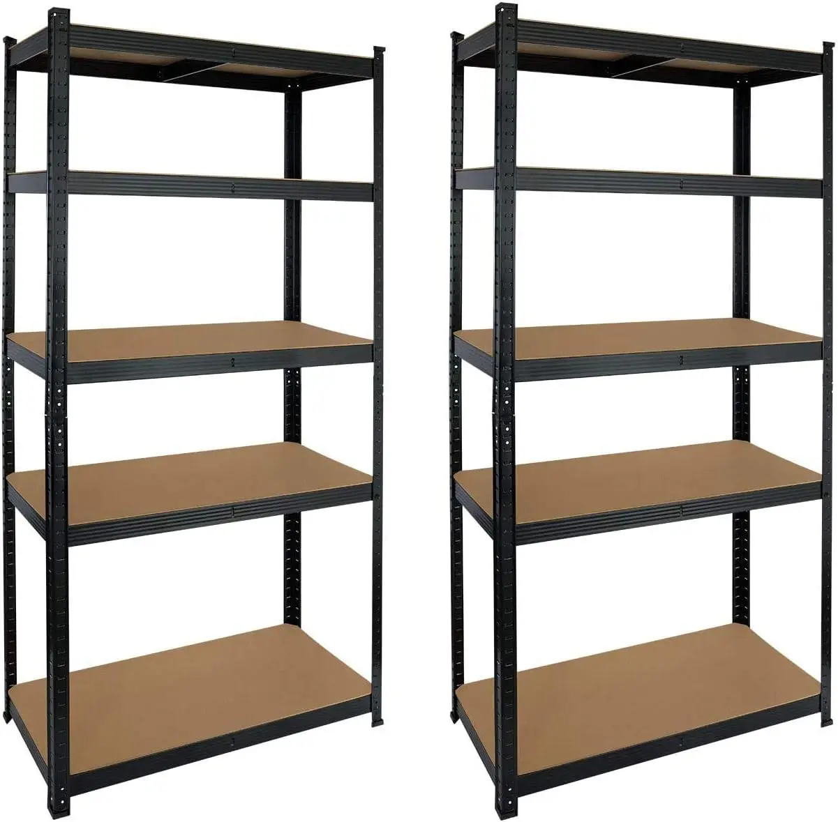 Set de 2 Estanter&iacute;as Met&aacute;licas Galvanizadas Color Negro 875Kg 5 Baldas modulares 180 x 90 x 40cm
