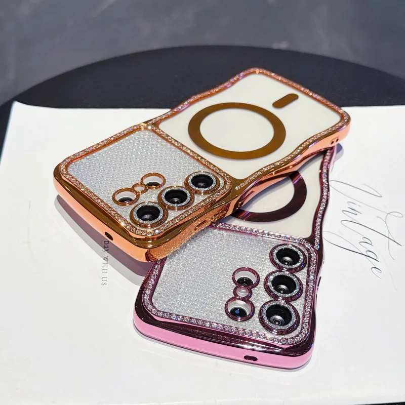 Luxury Bling Glitter Diamond Phone Case with Magnetic Lens Film Protection Cover