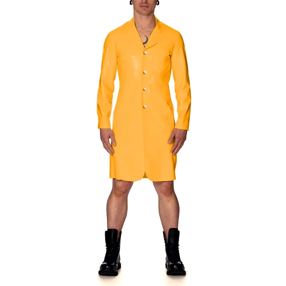 Men Vinyl PVC Leather Lapel Neck Long Sleeve Trench Coat Wetlook Button Up Male Long Jackets Cothic Party Club Cosplay Coats 7XL