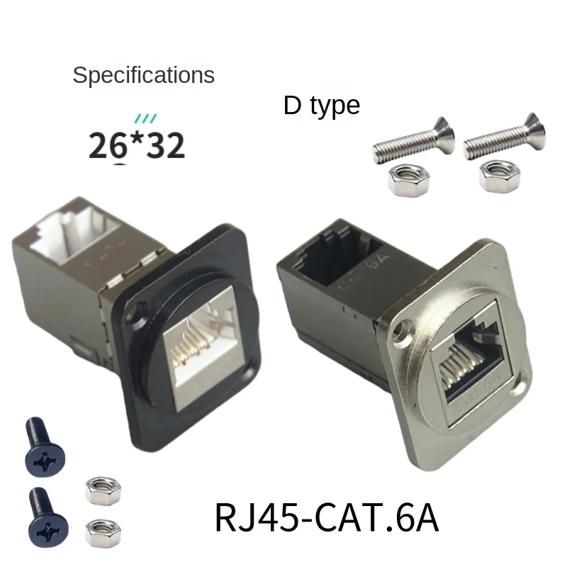 

D-type screw fixed RJ45 connector CAT.6A Category 6a,computer network shielding module 90 degree elbow, black, silver