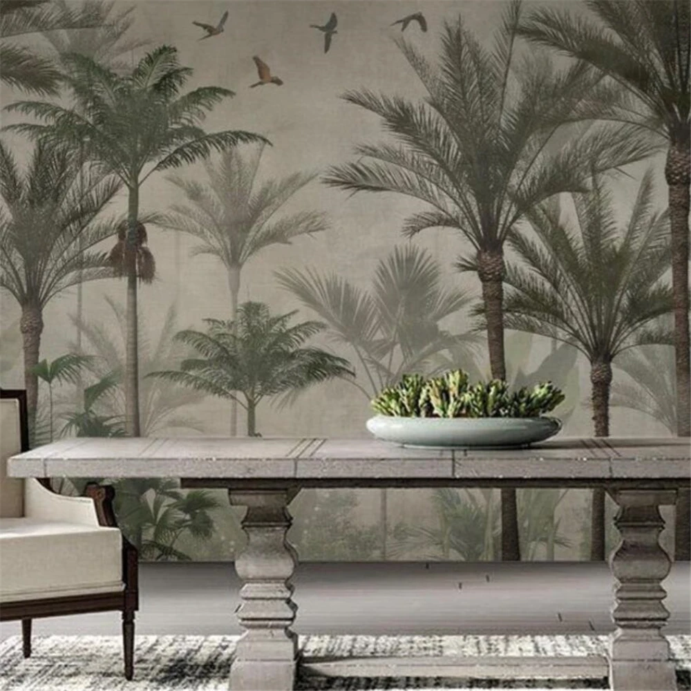 custom Nordic Southeast Asian American landscape wallpaper Guest restaurant bedroom background Jungle tropical plant wall paper 2