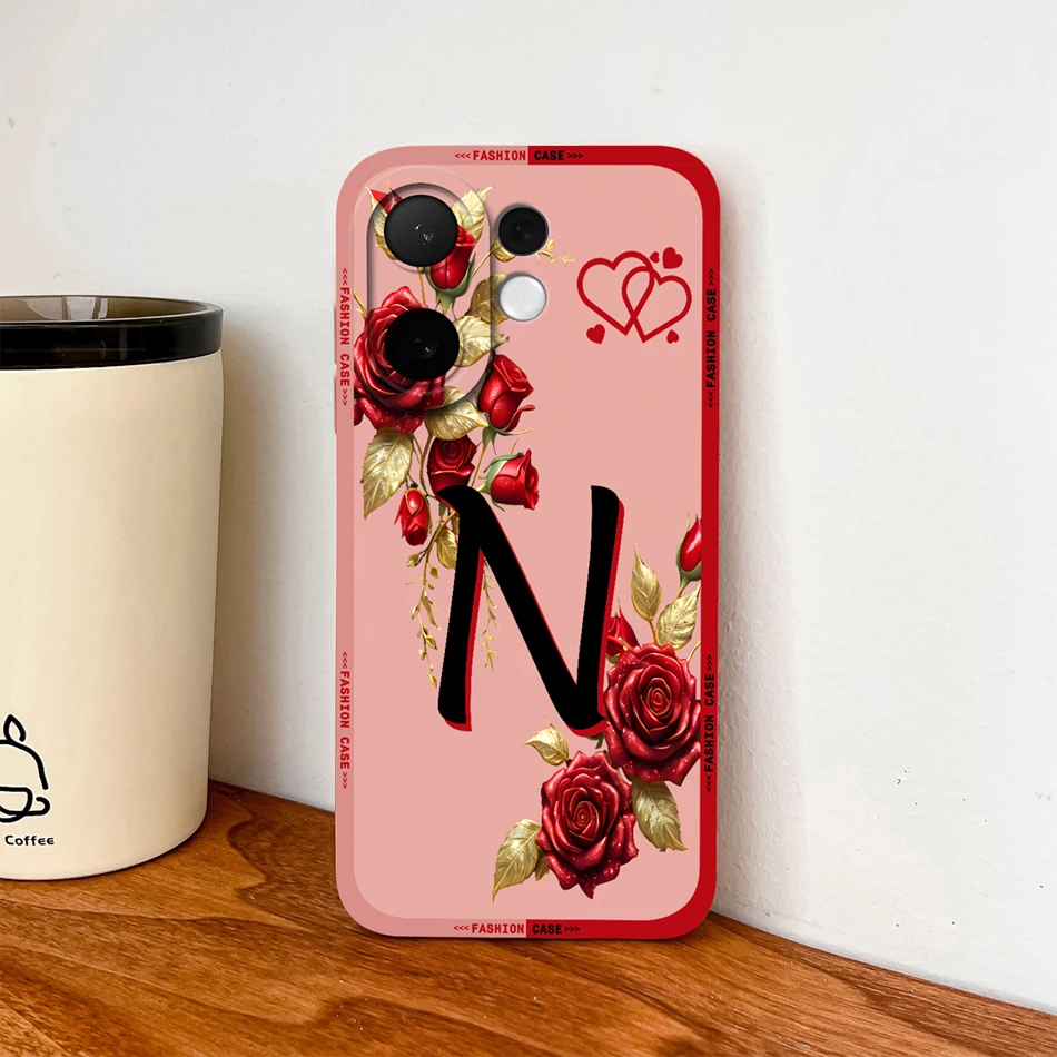 Fashionable Rose Letters Soft Liquid Silicone Phone Case with Camera Coverage and Anti-Drop Protection