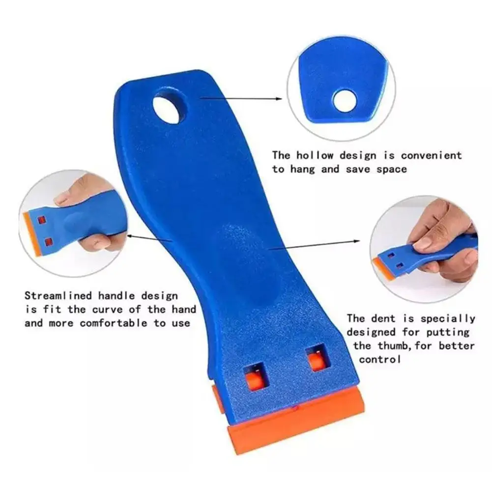 Plastic Razor Scraper Car Window Glass Label Sticker Glue Decal Cleaning Removal Tape Remover + 10pcs Double Edged Blades razor blade scraper car sticker remover window scraper tool window scraper razor blade scrapers glue removal scraper