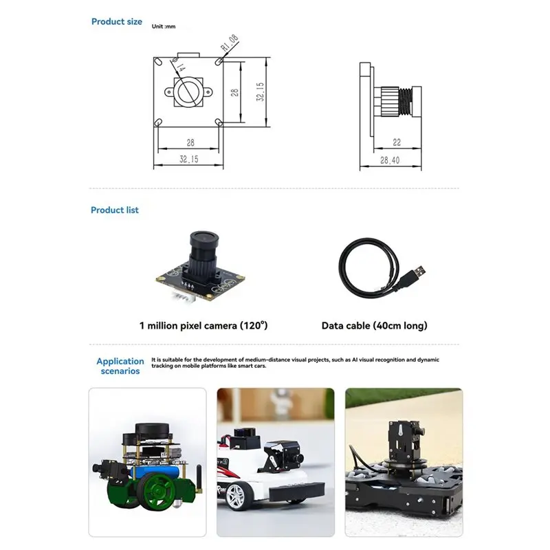 L22A-USB 카메라 모듈 1MP 720P 120 ° 라즈베리 파이 제트슨 스마트 로봇 자동차 키트용 FOV HD AI 비전 광각 드라이브 프리 보드