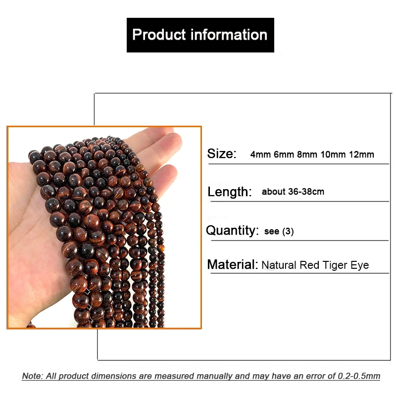 AAA Perline di pietra occhio di tigre rosso naturale Pietra preziosa rotonda liscia sciolta per la creazione di gioielli Accessori orecchini braccialetto fai da te 4-12MM  36