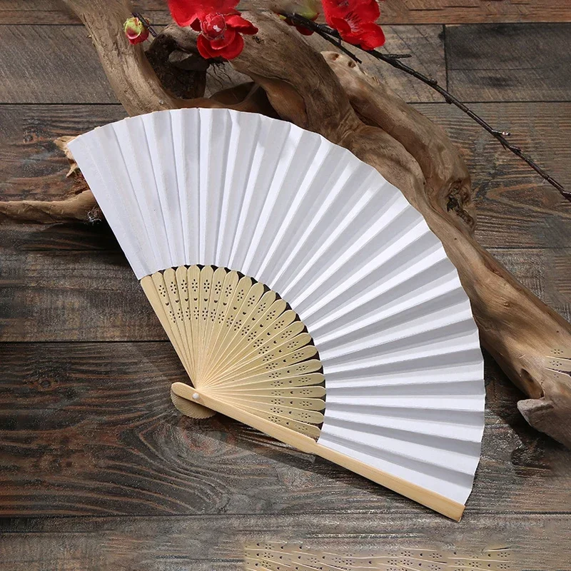 1Pc 7inch White Hand-painted Foldable Paper Fan Portable Wedding Party Hand Fan Gifts Chinese Style Vintage Decoration Child DIY folding fan hand fan