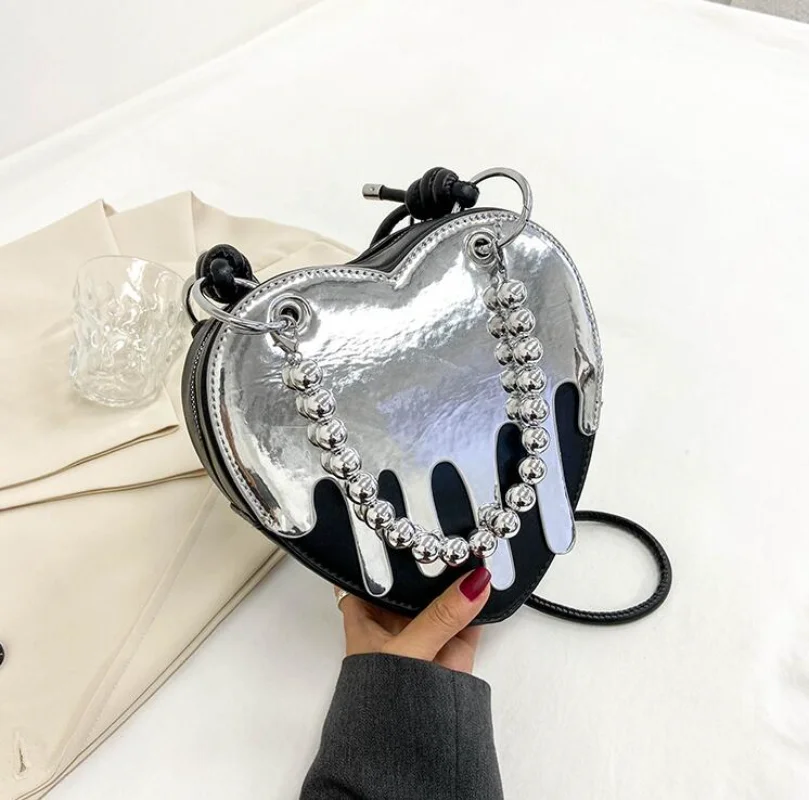 Y2k Heart Shoulder Bags Luxury Design Silver Crossbody Bag For