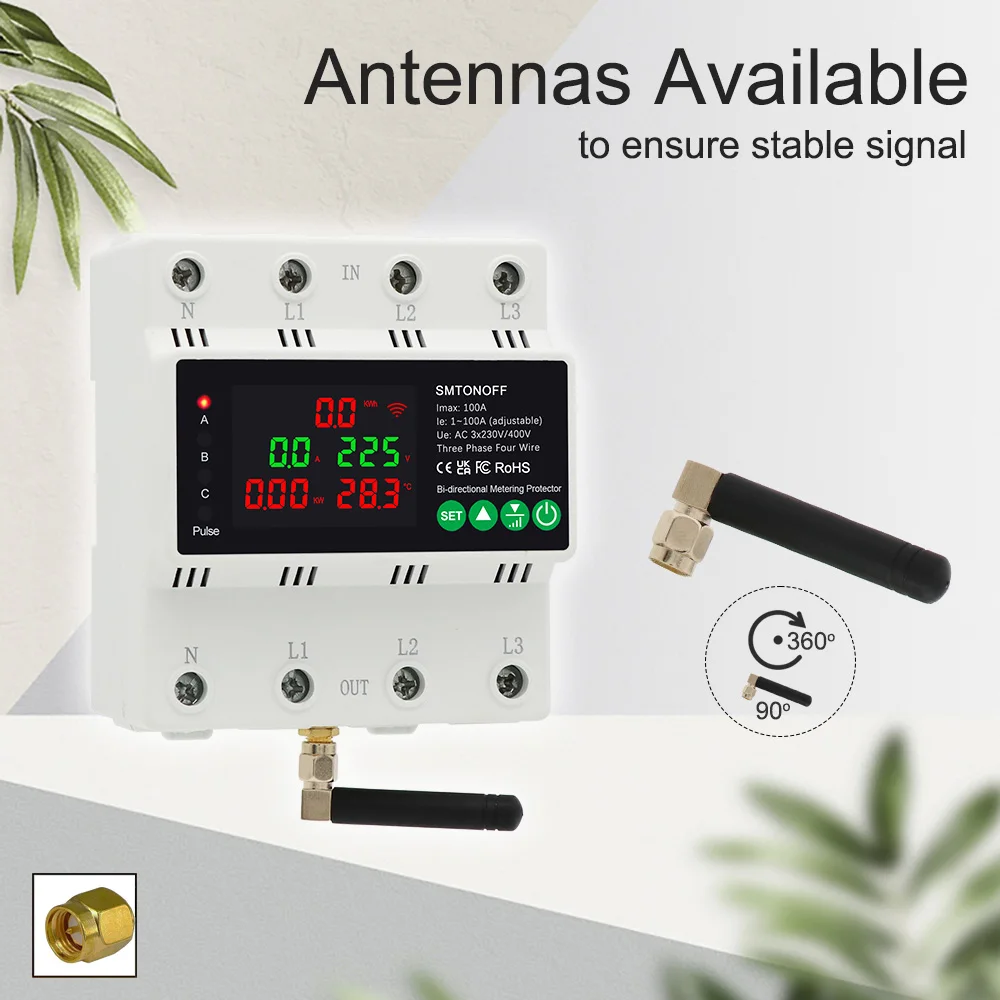 Tuya WiFi Three Phase 4P 100A Auto-Reclosing Over Under Voltage Protector Prepai