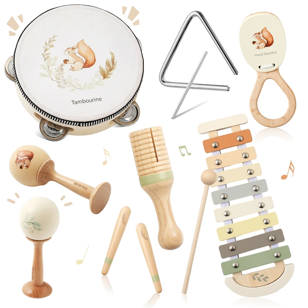 Montessori Musical Instruments for Children Wooden Baby Toys Child Musical Instrument Toddler Toys Squirrel Instrument Sets Gift