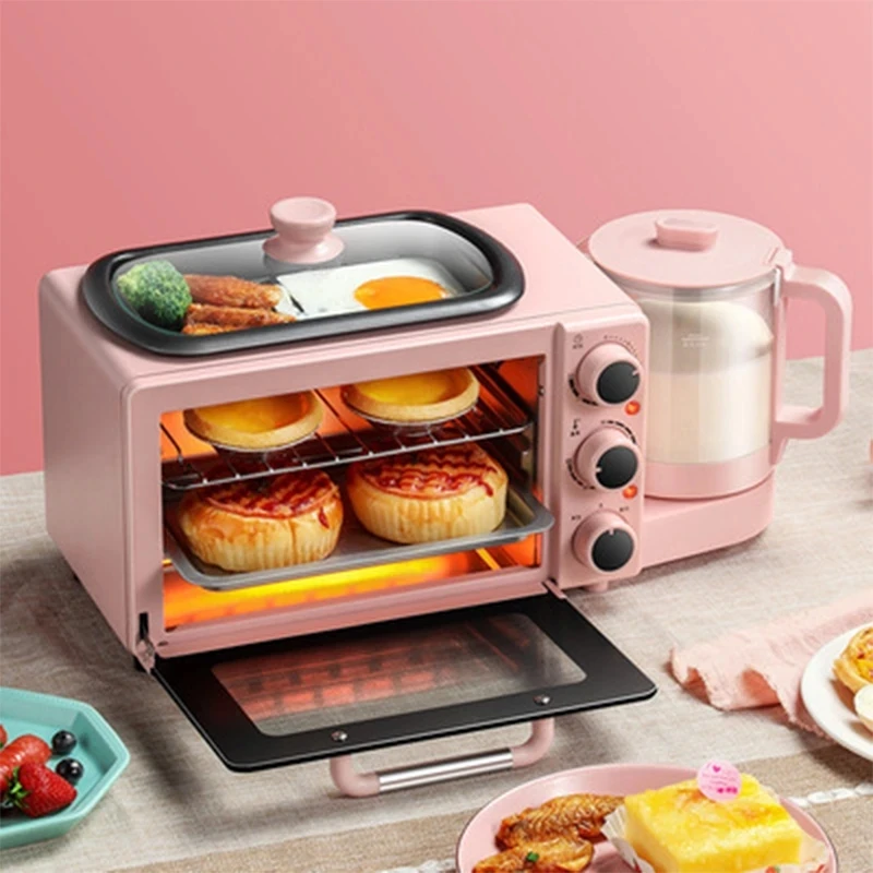 Electric Breakfast Machine Multifunctional Oven Mini Bread Sandwich Toaster Frying Pan Electric Kettle Boiler with Timer