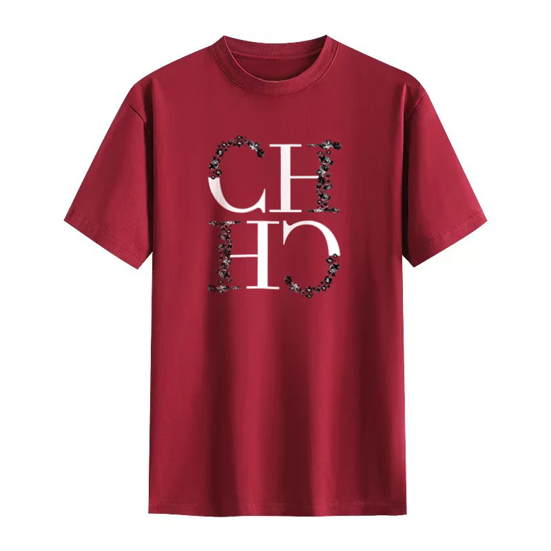 CH Letter Printed Fashionable Black T-shirt Trendy Streetwear Fashionable Men's and Women's Casual Loose Short Sleeved Top 4