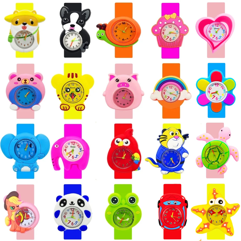 Tempo Di Apprendimento Per Bambini Orologi Giocattolo Bracciale Cartoon Dog Elephant Tiger Kids Watch For Girls Boys Birthday New Year Gift Clock