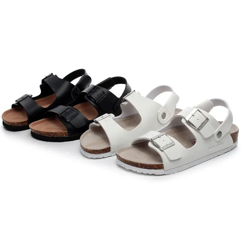 2023 New Summer Men Beach Suede Cork Slipper Couple Shoe Casual Nubuck Leather Women Outdoor Double Buckle Slide Footwear