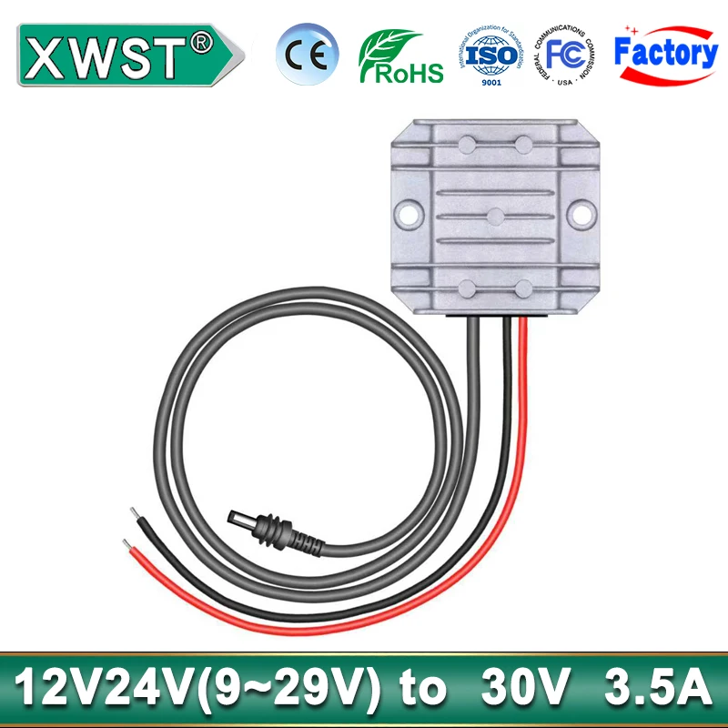 โมดูลแปลงไฟแบบ DC-DC ยี่ห้อ XWST 12V 24V เป็น 30V 3.5A 105W แบบ Step-up กันน้ำ พร้อมปลั๊ก DC ใช้ได้กับ Starlink Mini 1