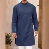 New 2025 Men's Muslim Button Cotton Linen Shirt Middle East Arab Malaysian Long Robe Casual Western Suit Casual Wear